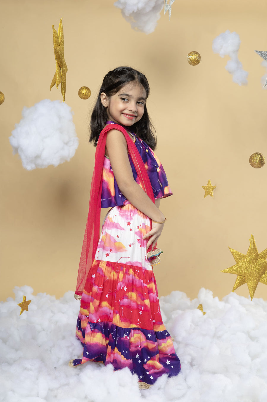 Sky Is The Limit - Layered Lehenga, Blouse and Dupatta Set