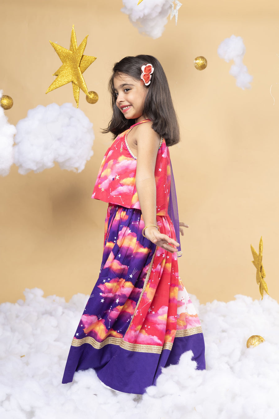 Sky Is A Miracle - Panelled Lehenga, Blouse and Dupatta Set