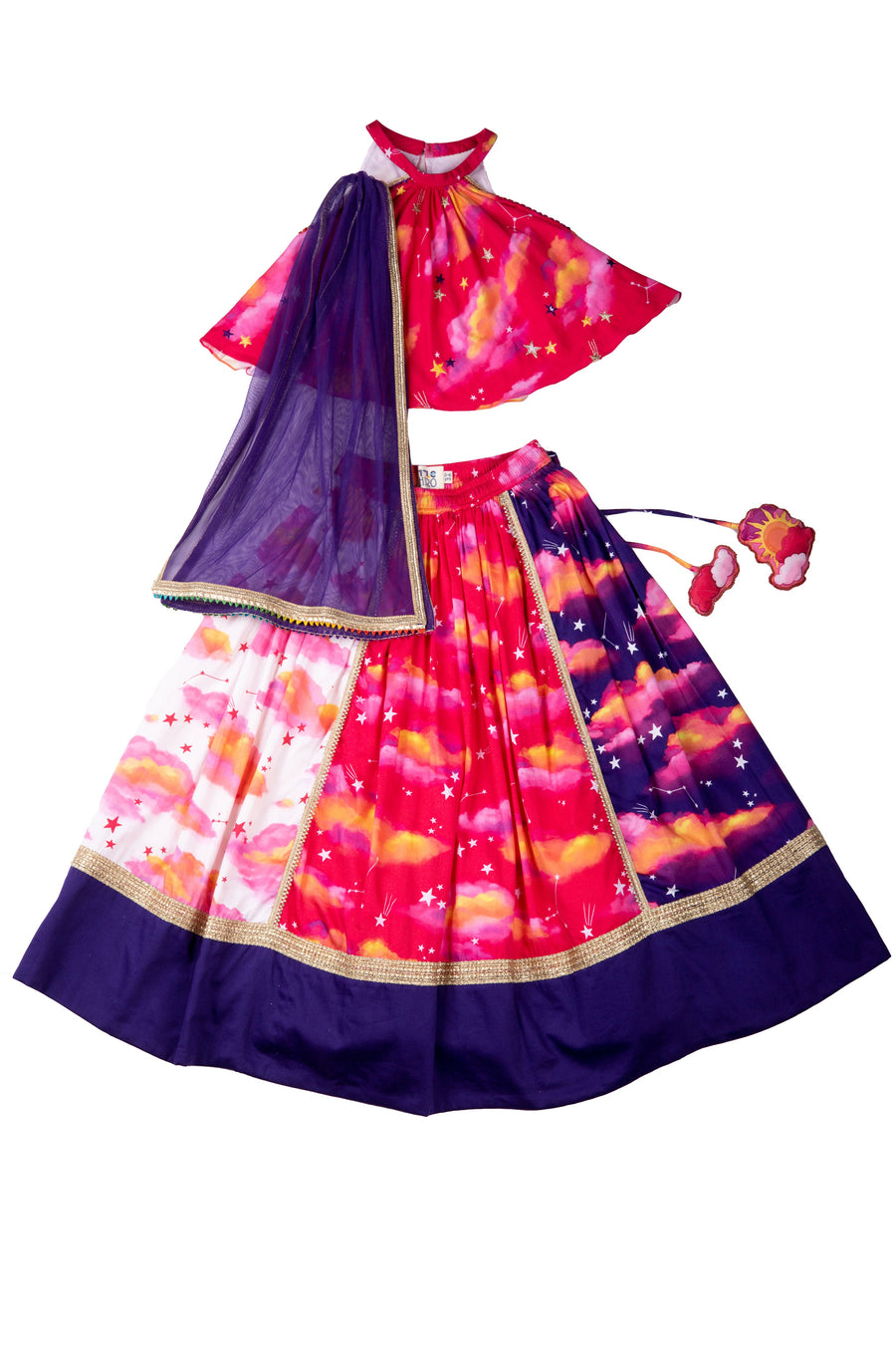 Sky Is A Miracle - Panelled Lehenga, Blouse and Dupatta Set