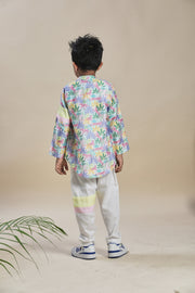 Tropical print Short Shirt Kurta and Pants Co-Ord Set