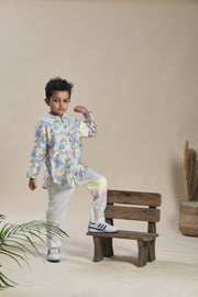 Tropical print Short Shirt Kurta and Pants Co-Ord Set