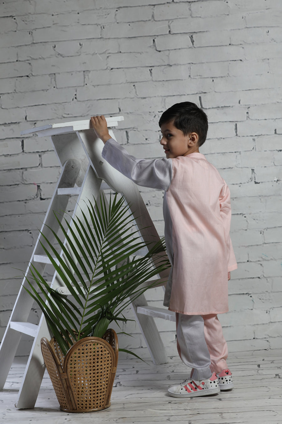 Peach and Grey Kurta and Pants