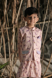 Peach printed Kurta, Bandi and Pants set