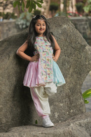 Tropical print A-line Kurta with Frills and Salwar