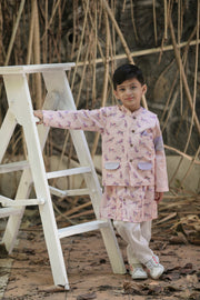 Peach printed Kurta, Bandi and Pants set