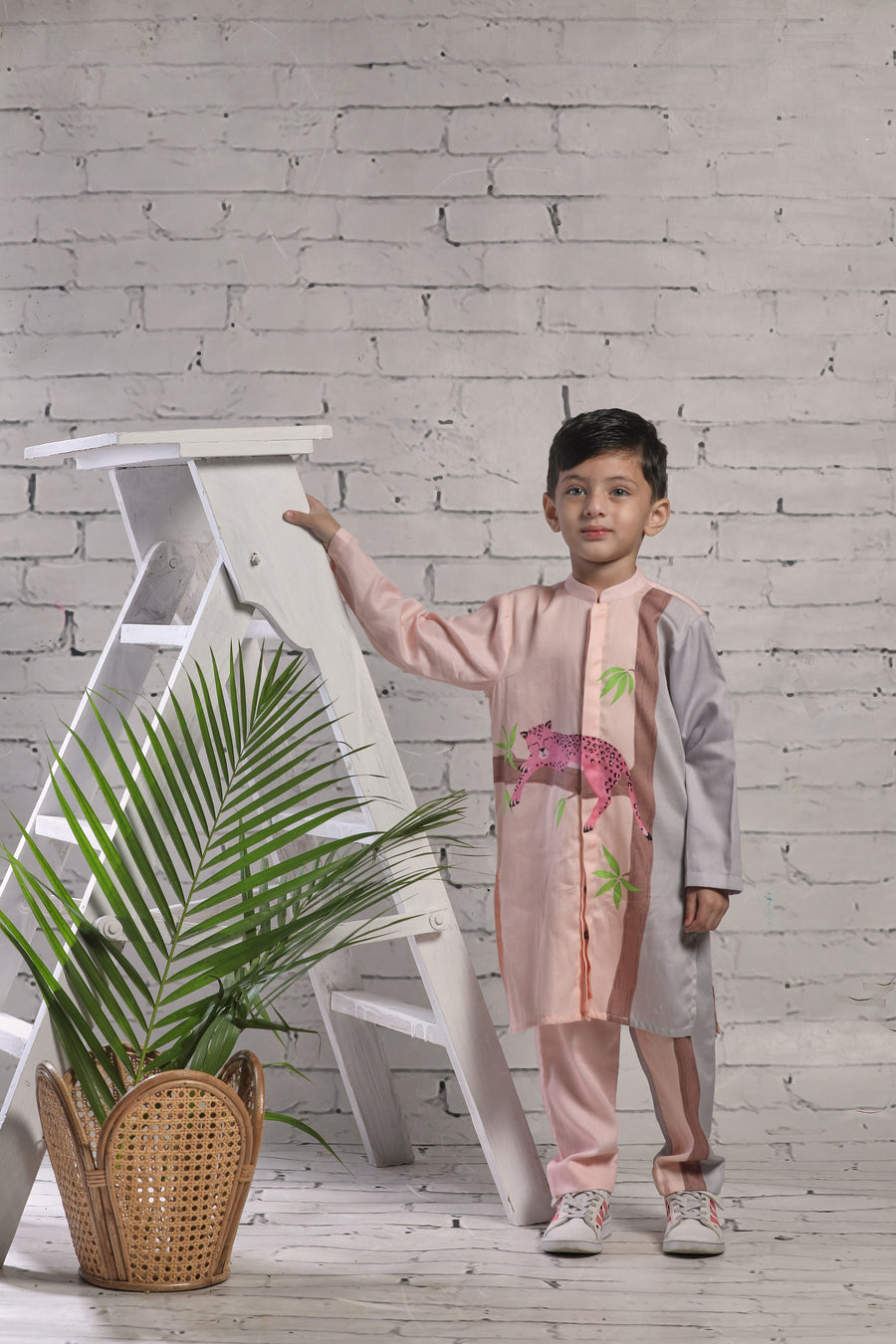 Peach and Grey Kurta and Pants