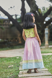 Tiger Print Yellow and Pink Lehenga, Strappy Blouse and Potli Bag Set