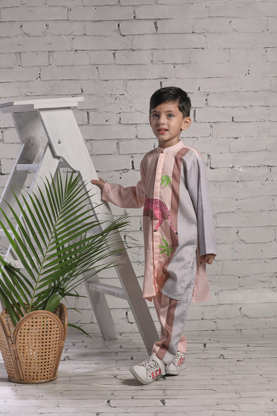 Peach and Grey Kurta and Pants