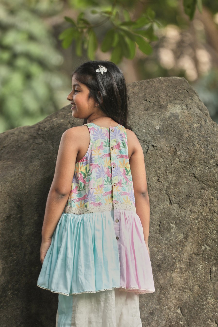 Tropical print A-line Kurta with Frills and Salwar