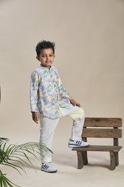 Tropical print Short Shirt Kurta and Pants Co-Ord Set