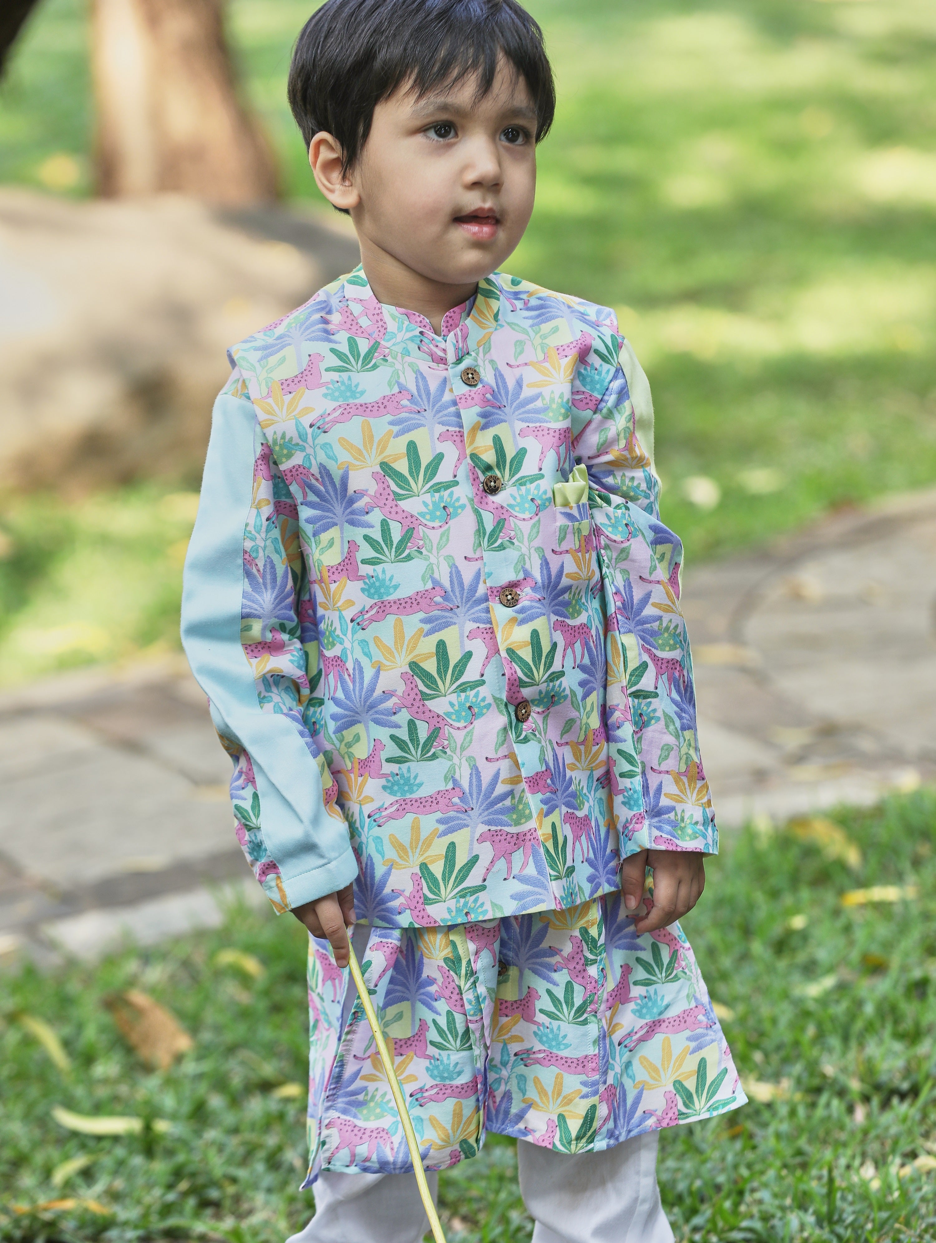 Tropical print Kurta, Bandi and Pants Set