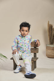 Tropical print Short Shirt Kurta and Pants Co-Ord Set