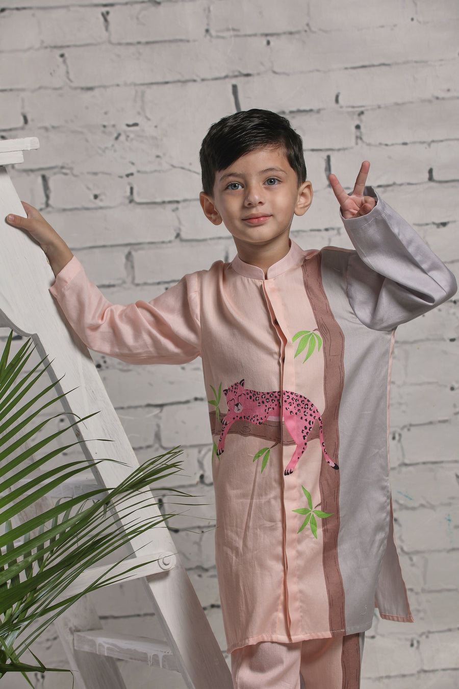 Peach and Grey Kurta and Pants